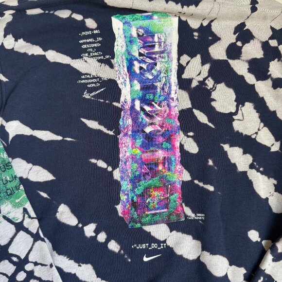 Nike Sportswear Club French Terry Pullover Hoodie Blue and White Tie Dye - - Picture 4 of 12